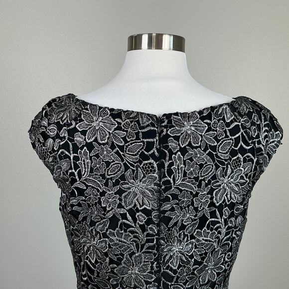 Ralph Lauren Lace Sleeveless Midi Sheath Cocktail Dress Black and Silver Size 6 - Picture 10 of 13